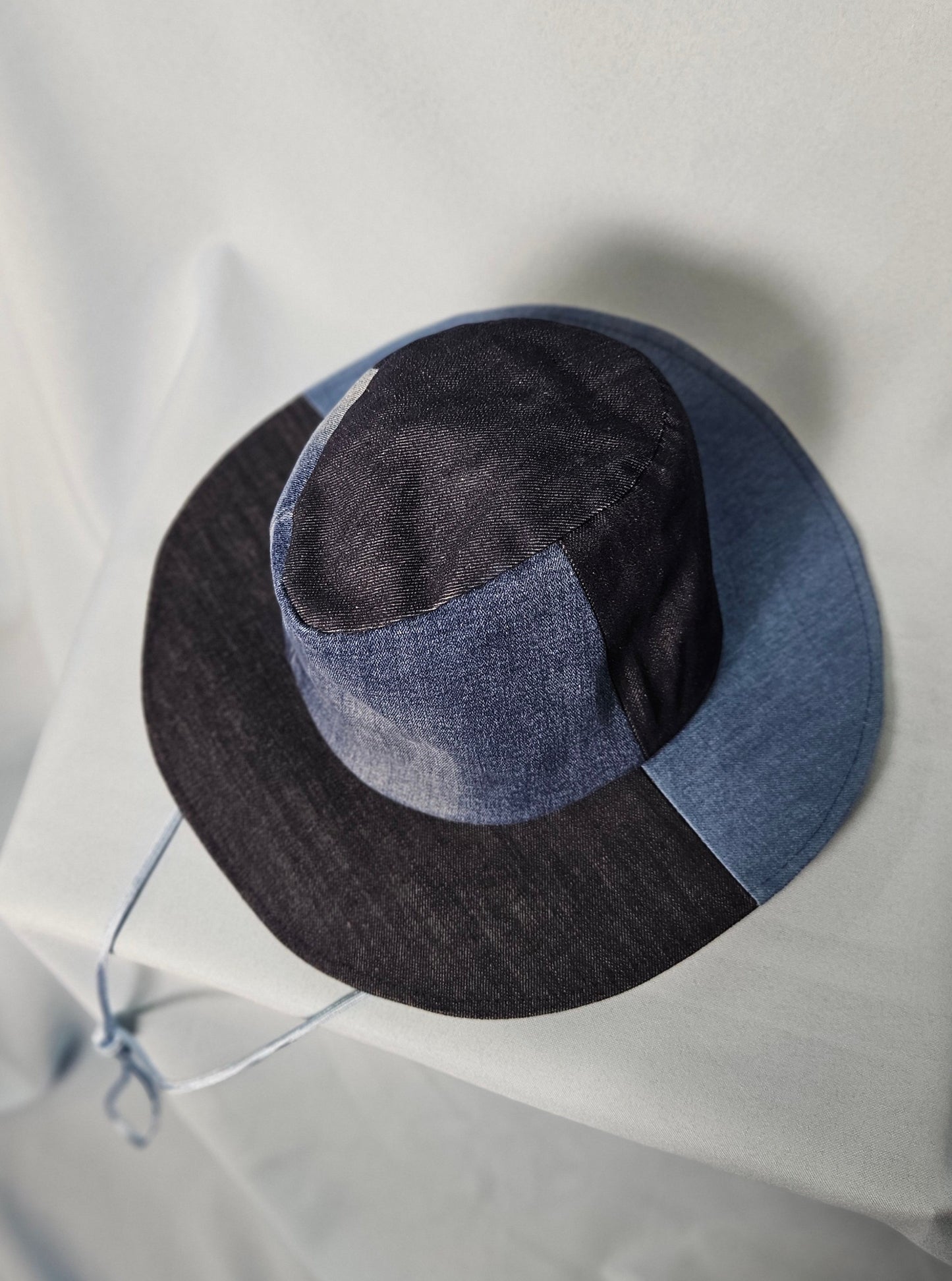 Upcycled denim cowboy hat with cord size S