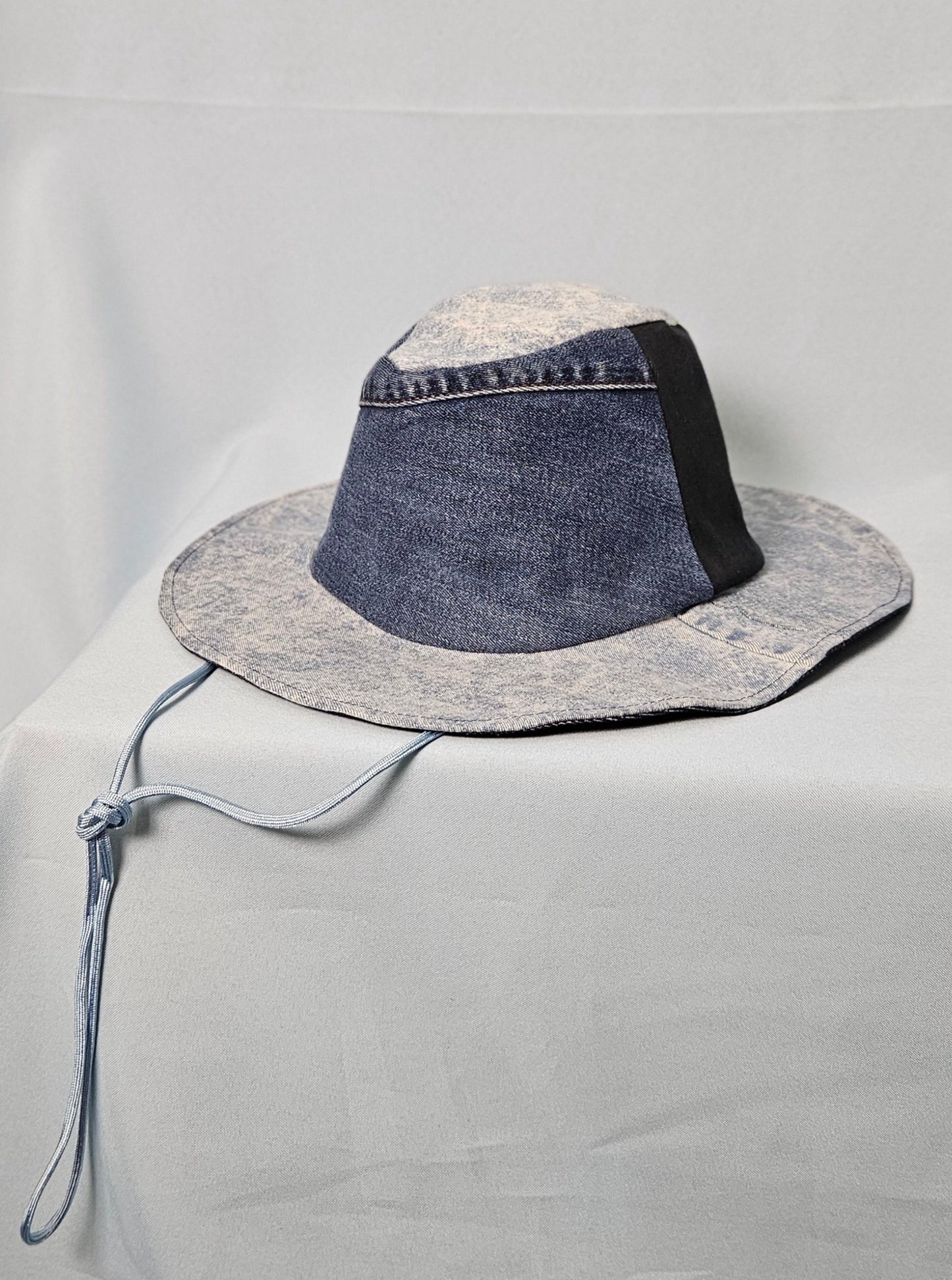 Upcycled denim cowboy hat with cord size L