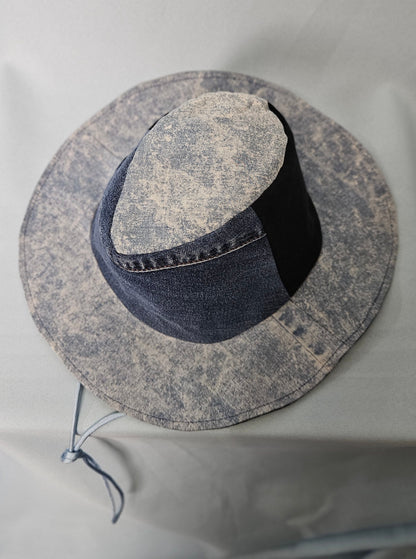 Upcycled denim cowboy hat with cord size L