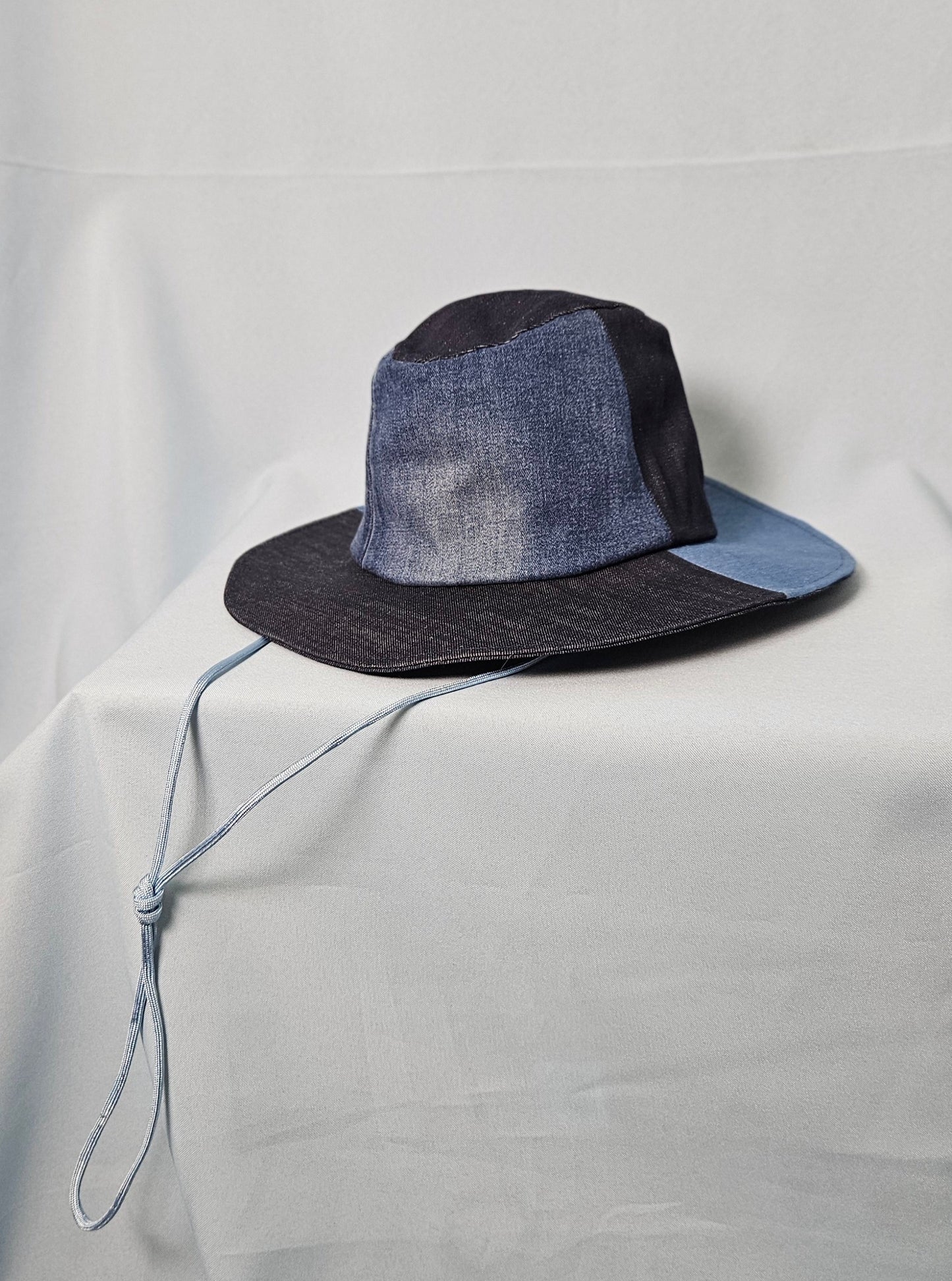 Upcycled denim cowboy hat with cord size S