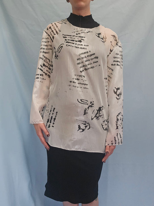 Illustrated Sheer Longsleeve Top